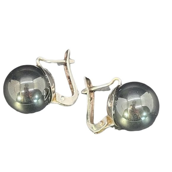Antique 14k White Gold Victorian Hematite 15mm Earrings